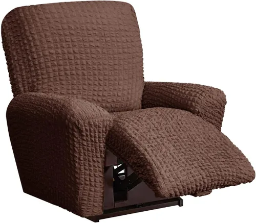 Vista 39 de vctops 4 fundas para sillas reclinables con textura de sirsaca a cuadros, suaves y elásticas, protector de muebles antideslizante con parte inferior