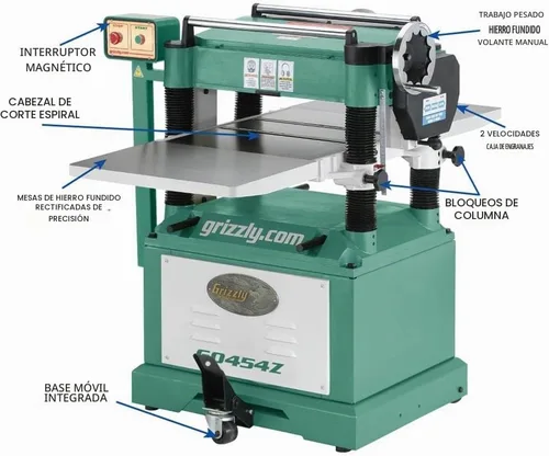 Vista 8 de Grizzly Industrial G0454Z - Cepilladora de 5 HP de 20" con cabezal de corte en espiral