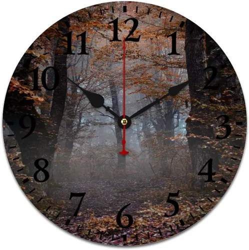 Vista 13 de Generic Reloj de pared de madera, bosque brumoso, redondo, retro, 10 pulgadas, movimiento de cuarzo con pilas Estampado