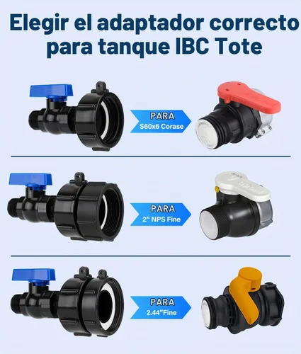 Vista 3 de Adaptador de tanque IBC de 3 tamaños, 2.44" fino, 2" fino, 2" fino, 2