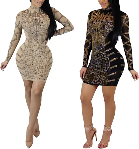 Vista 4 de PORRCEY Vestido sexy para mujer con diamantes