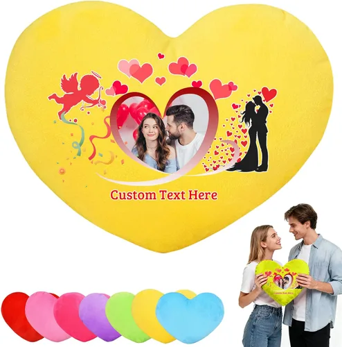 Vista 7 de Almohada de corazón personalizada con nombre de foto, almohadas de corazón personalizadas como almohada de San Valentín, regalos personalizados