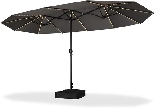 Vista 36 de PURPLE LEAF - Sombrilla de mercado de patio de 13 pies con base rectangular doble cara, sombrilla de mesa para exteriores con manivela, 12 varillas