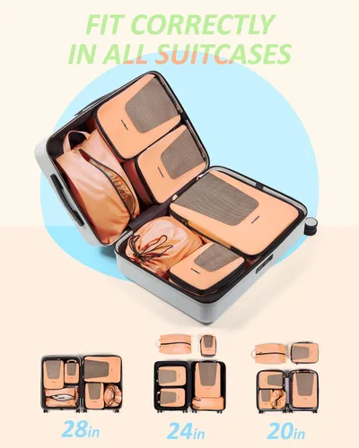 Vista 3 de BAGSMART - Juego de 6 cubos de compresión para maletas, organizadores de maleta de compresión para artículos esenciales de viaje, organizadores