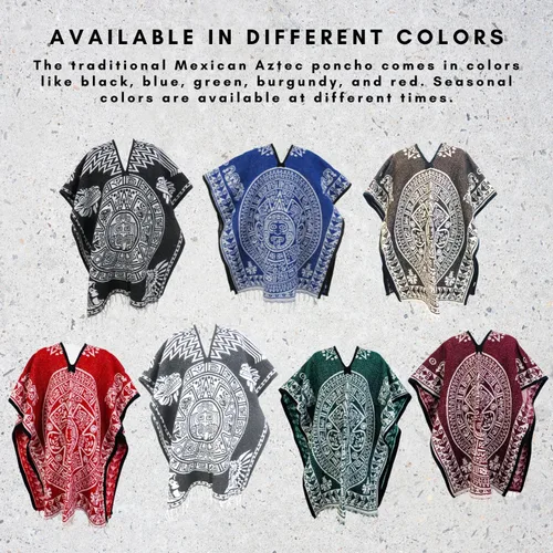 Vista 3 de Ethnic Identity Poncho mexicano azteca para hombres y mujeres Manta reversible Cobija para fiestas, exteriores, senderismo y campamento