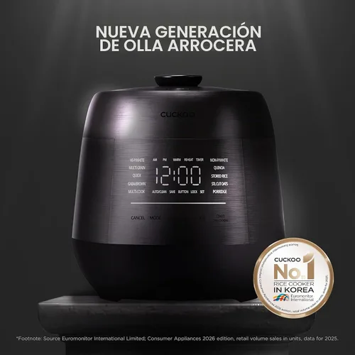 Vista 2 de CUCKOO Olla arrocera de doble presión de 6 tazas sin cocer / 12 tazas cocidas con tecnología de calentamiento por inducción, sistema de presión