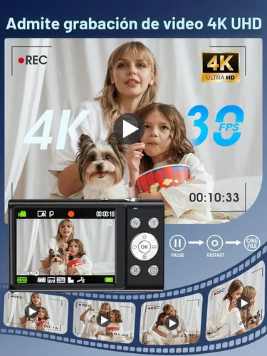 Vista 3 de Cámara digital, cámara de videoblogs 4K con enfoque automático para fotografía con tarjeta de 32 GB, cámara digital compacta portátil de 48 Negro