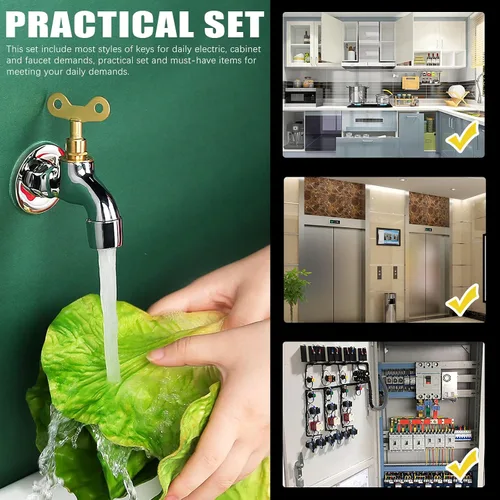 Vista 7 de Kit de 13 llaves utilitarias para plomeros, juego de herramientas de llave de servicio de 4 vías, llave de llave triangular para gabinete, llaves