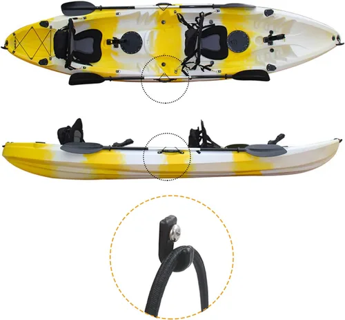 Vista 4 de 2 manijas de montaje lateral de canoa para kayaks con accesorios de soporte de paleta de cuerda elástica + 2 ganchos en J con kit de herramientas