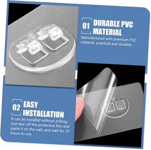 Vista 3 de Zerodeko 20 piezas de calcomanías transparentes con hebilla de doble garra que no deja marcas, parches adhesivos de plástico resistente, perchas