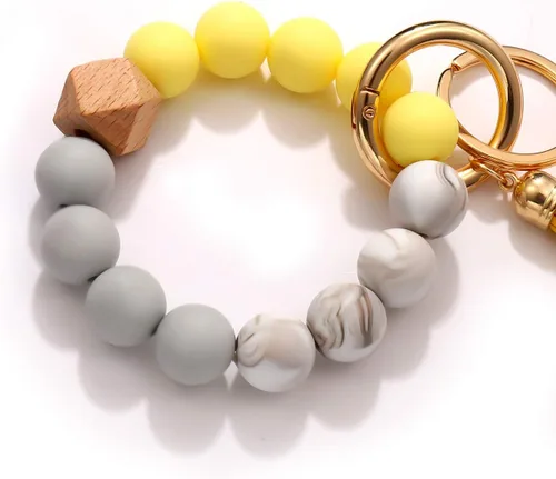Vista 5 de boderier Pulsera de silicona llavero pulsera pulsera llavero portátil casa coche llaves anillo titular con borla
