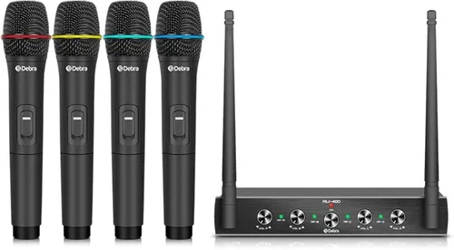 Vista 10 de Debra Audio Pro UHF Sistema de micrófono inalámbrico de 4 canales con micrófonos de mano, lavalier y diadema inalámbricos, receptor de metal, ideal