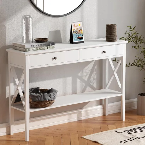 Vista 12 de ChooChoo - Mesa de entrada de granja de 39 pulgadas con cajones y estante de almacenamiento 11.8"D x 39.4"W x 31.5"H, Console Table, Sofa Table