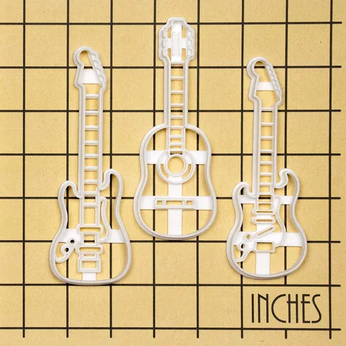 Vista 9 de Juego de 3 cortadores de galletas de guitarra (diseños: acústico, eléctrico, bajo), 3 piezas - Bakerlogy