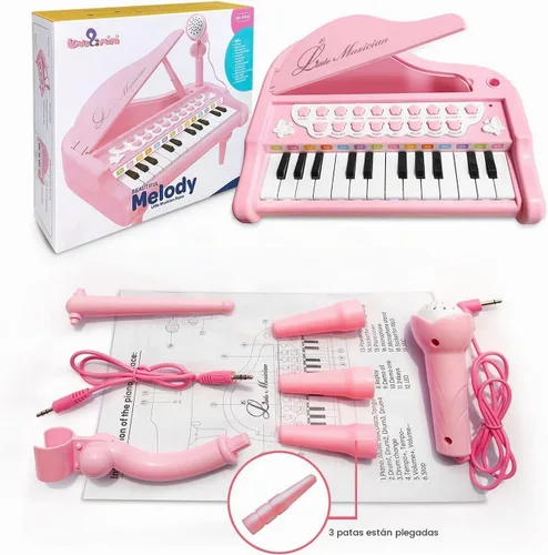Vista 6 de Love & Mini - Piano/teclado de juguete para niños de 3 a 5 años como regalo de cumpleaños, con 24 teclas, color rosa; instrumento musical de juguete