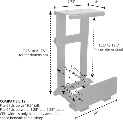 Vista 4 de Stand Up Desk Store Soporte de torre de computadora de escritorio ajustable para CPU debajo del escritorio