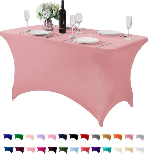 Vista 110 de Mantel de elastano para mesa de 6, 4 o 8 pies, universal, ajustable, para fiestas, banquetes, bodas y eventos, color verde manzana