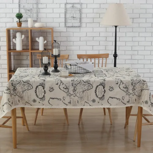 Vista 2 de Mantel rectangular de algodón y lino natural y simple, lavable, mantel de encaje con patrón impreso para mesa de cocina y comedor