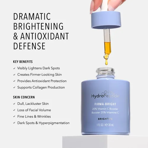 Vista 2 de HydroPeptide Firma-Bright, 20% Vitamina C Booster Drops para suero facial o humectante, 1 onza
