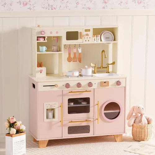 Vista 12 de ROBUD Cocina de barro para niños al aire libre, cocina de madera al aire libre, cocina de barro para niños con fregadero y grifo extraíbles