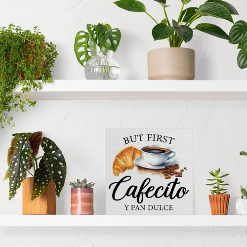 Vista 6 de Letrero rústico de madera para cocina, decoración de escritorio, pero primer cafecito, letrero de madera de madera para el hogar, cocina, estante