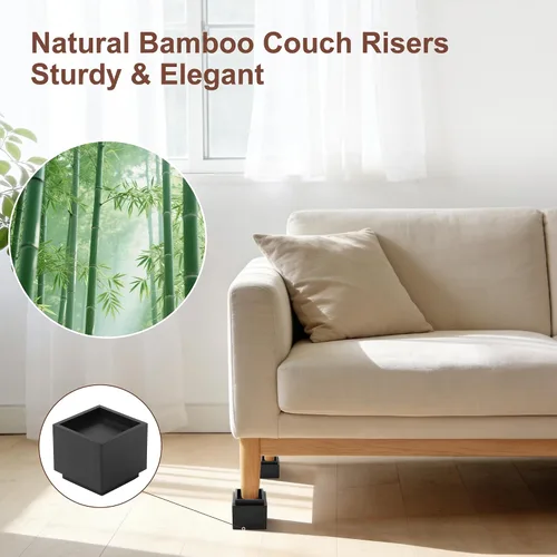 Vista 4 de Elevadores de cama de bambú de 4 pulgadas, 2000 libras, elevadores de patas de muebles resistentes con borde anticaídas, extensores de altura