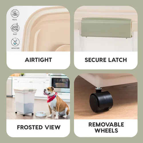 Vista 29 de Contenedor hermético para almacenamiento de alimentos Iris Premium, Bronceado, pequeño Wheels for Mobility, Airtight Seal, BPA-Free, Best for Bird