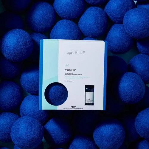 Vista 6 de Kit de bolas secantes Capri Blue Volcano – Incluye 3 bolas secantes 100% de lana + 1 aceite aromático para lavandería Volcano – Bolas secantes