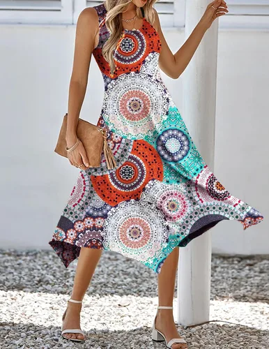 Vista 5 de HOTOUCH Vestido casual de verano sin mangas para mujer, holgado, largo, con dobladillo irregular, vestido de playa con bolsillos