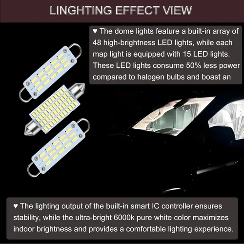 Vista 4 de Bombillas LED de Reemplazo para Lámpara de Techo y Mapa Interior Compatible con K1500 K2500 C1500 C2500 1988-2000, Chevy Silverado GMC Sierra