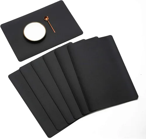 Vista 13 de Vinjiasin Juego de 4 manteles individuales de cuero negro, impermeables, lavables, resistentes al calor, resistentes, rectangulares, para cocina