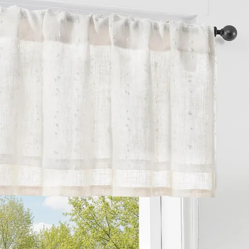 Vista 14 de jinchan Cortinas de cenefa para ventanas de 16 pulgadas, coloridos mini pompones, cenefa de cocina de granja, cenefa de gasa semitransparente