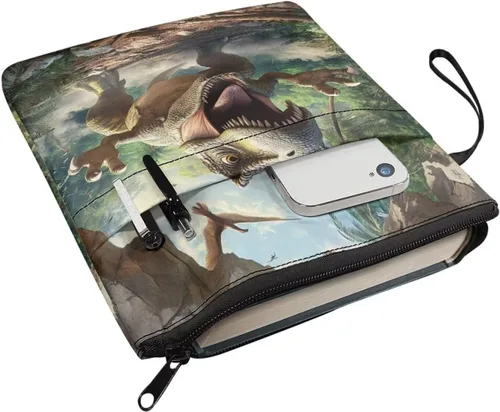 Vista 2 de doginthehole Fundas de libro de dinosaurio 3D para libro de bolsillo reutilizable, protector de libro de texto para niños y estudiantes, portadas