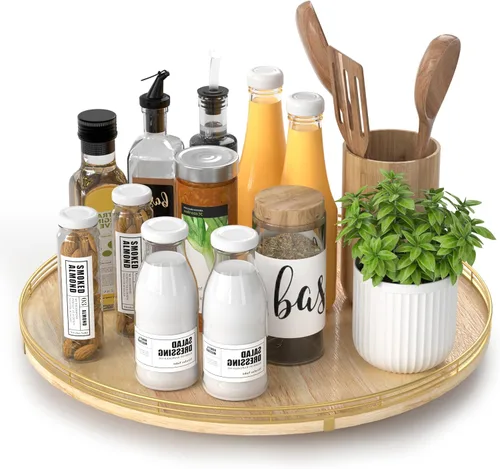 Vista 21 de Marble Lazy Susan - Tocadiscos para mesa, bandeja redonda de mármol de grano de madera antigua de 10 pulgadas para mesa de comedor, encimera de Negro