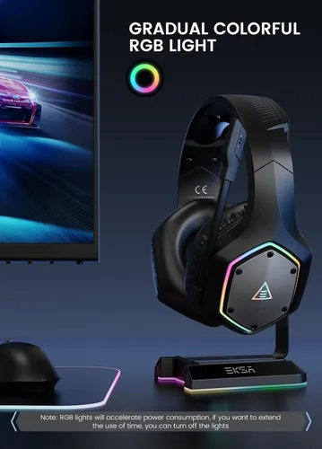 Vista 9 de EKSA - Auriculares inalámbricos para juegos, auriculares USB con micrófono de 2.4GHz para PC, PS5, PS4, Nintendo Switch, auriculares para PC
