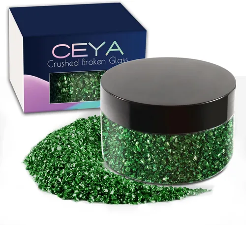 Vista 32 de Ceya - Conjunto de purpurina de vidrio irregular triturado en 32 colores, 640g/ 22.6 oz, chips de cristal metálico roto de 2-4mm, purpurina gruesa