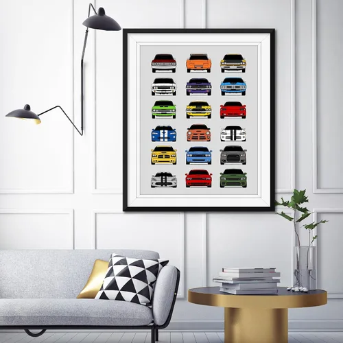 Vista 4 de Custom Car Posters Handmade Poster compatible with Dodge Evolution Print Wall Art Décor Best of Dodge Generations- Multi, 8x10 Metallic Print