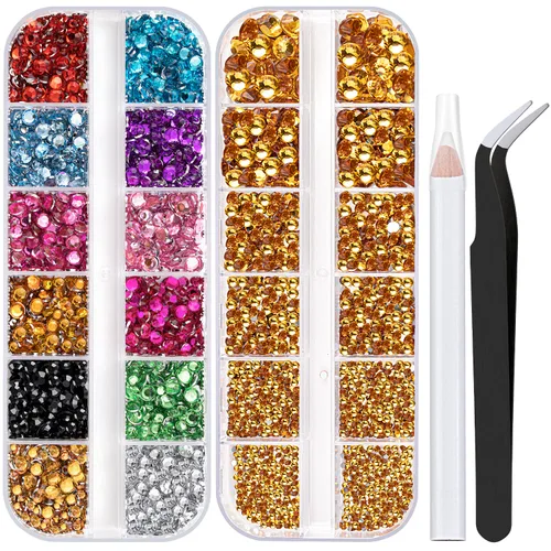 Vista 11 de Dos paquetes de diamantes de imitación de parte trasera plana, 4520 piezas de diamantes de imitación coloridos para arte de uñas, cristal colorido +