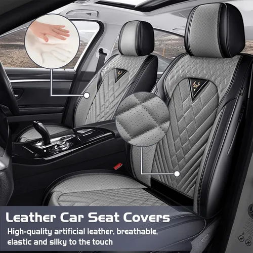Vista 2 de Fundas de Asiento de Coche para Nissan Murano 2003-2026, Funda de Asiento Completa de Piel Nappa Impermeable, Protector de Asiento Automotriz Gris