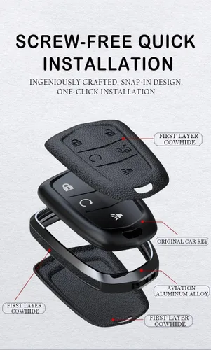 Vista 4 de ontto Funda de cuero de 4 botones compatible con Cadillac Smart Remote Key Shell Metal Key Case para SRX XT4 XT5 XT6 CTS CT6 ATS XTS Accesorios
