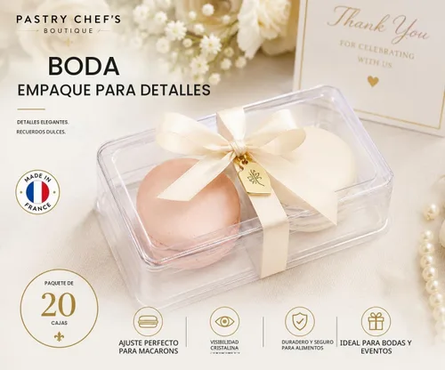 Vista 3 de Pastry Chef's Boutique - Cajas de regalo pequeñas de plástico transparente para macarons franceses - Capacidad para 2 macarons - Tamaño de cavidad