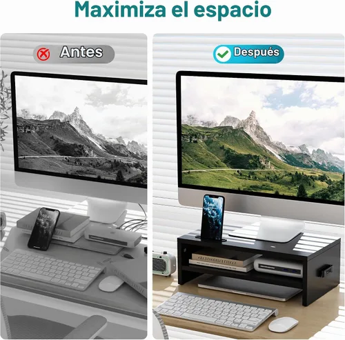 Vista 4 de 1home soporte elevador para monitor de computadora o computadora portátil, Negro