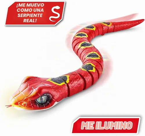 Vista 2 de Robo Alive Slithering Snake Series 3 Red by ZURU - Juguete robótico de reptil iluminado con batería que se mueve (rojo), multicolor, 7150A