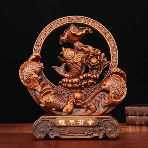 Vista 8 de Estatua china de feng Shui, estatua de Feng Shui, escultura de resina de pescado, riqueza, prosperidad, decoración del hogar, oficina, regalo