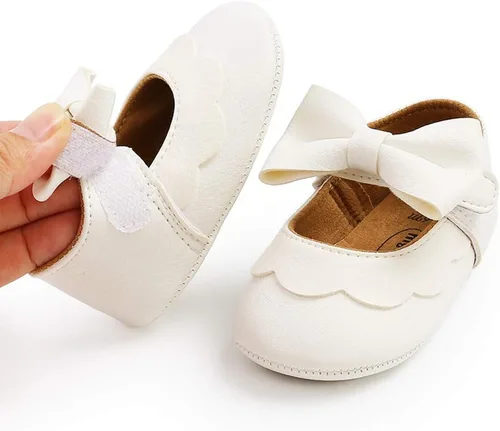 Vista 4 de LAFEGEN Zapatos planos Mary Jane para bebés y niñas con Bownot, suela suave, suela suave, piel sintética, recién nacidos, para primeros pasos