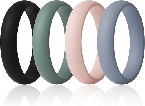 Vista 26 de ThunderFit Anillos de aniversario de silicona para mujer, 5.5 mm de ancho, 2 mm de grosor, bandas de goma de boda, paquete múltiple variado 1-12