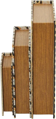 Vista 3 de Deco 79 Caja decorativa de piel sintética con eslabones de cadena de almacenamiento de libros con diferentes patrones, juego de 3 cajas decorativas
