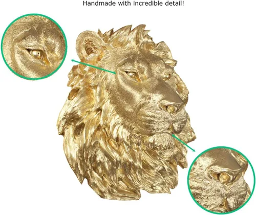 Vista 4 de Wall Charmers - León en oro – Fauxidermia de imitación montado en el busto de la cabeza falsa decorativa de resina falsa montaje animal taxidermia