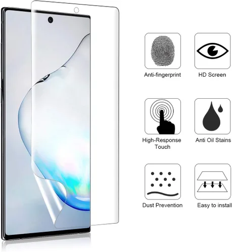 Vista 4 de Paquete de 3 protectores de pantalla de TPU compatible con Samsung Galaxy Note 10 de alta definición de borde a borde (cobertura completa)