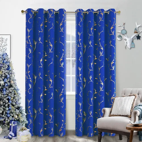 Vista 101 de BUHUA Juego de 2 paneles de cortinas opacas con estampado de vid plateada, cortinas con aislamiento térmico para oscurecer la habitación